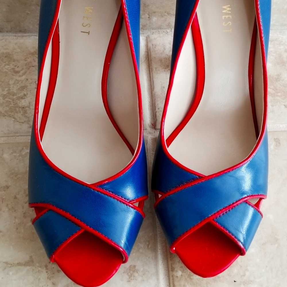 Nine West red and blue pumps